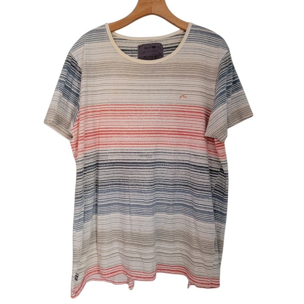 Rusty‎ Surfboards T-Shirt Open Back Short Sleeve Surf Classic Striped Womens Lg